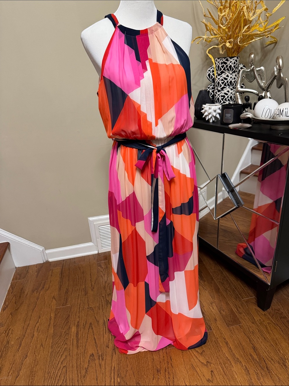 Nine West Multicolor Maxi Dress in Pink, Orange & Navy Size 10 NWT
